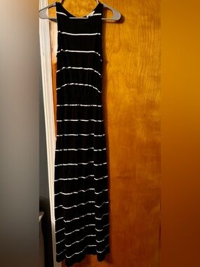 LOFT Black and White Striped Maxi Dress
